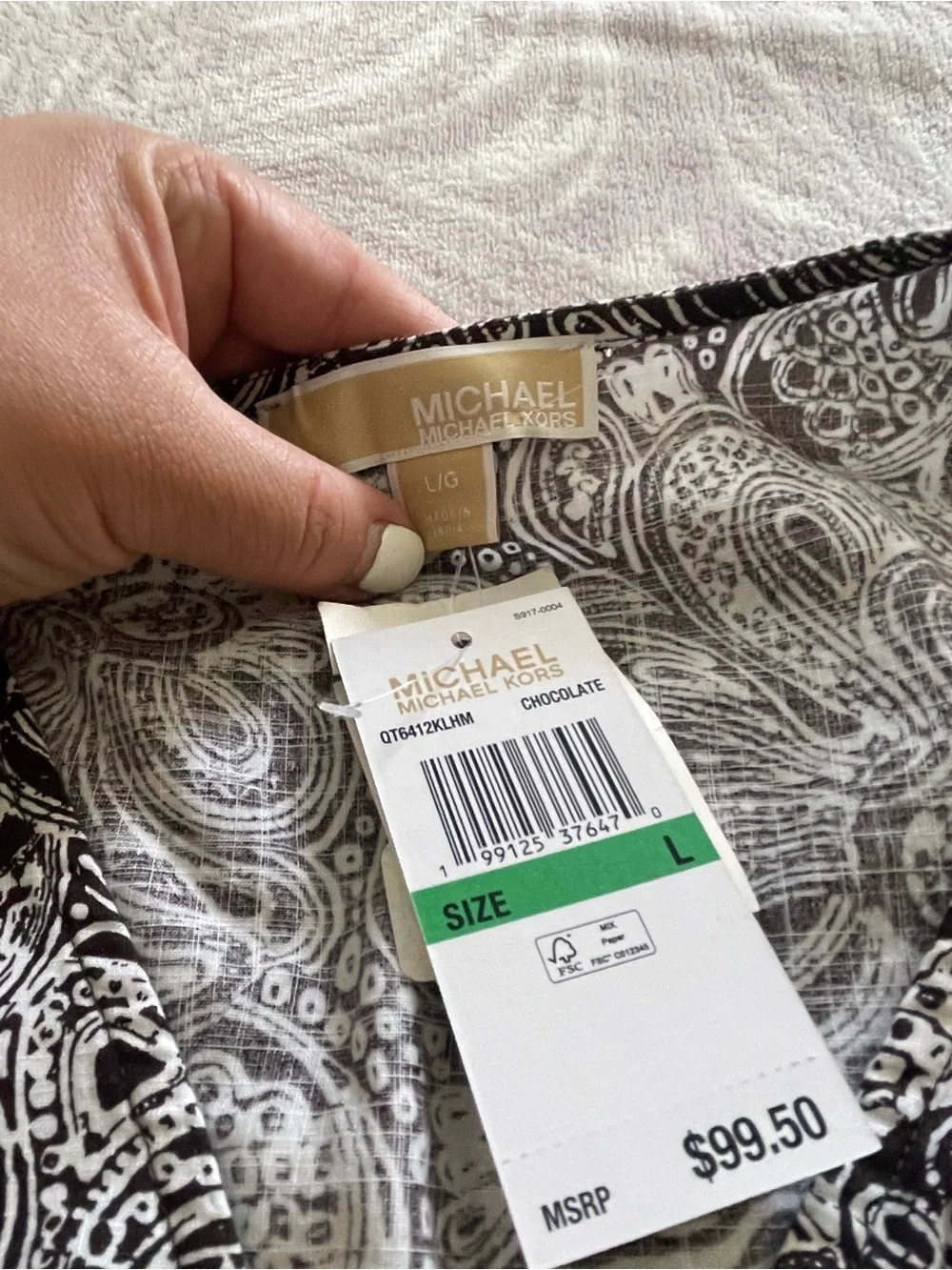Michael Kors Black & White Paisley Floral V-Neck Blouse